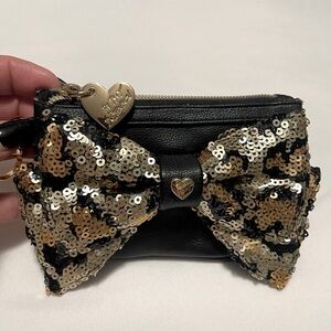 Betsey Johnson Black and Gold Sequin Bow Wallet